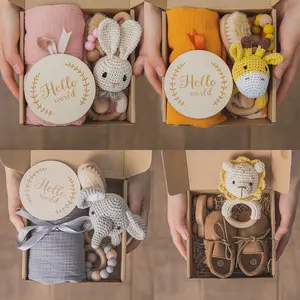 Custom New Born Baby Toy Gift Set Baby Rattle Teething Toy Bath Set Gift Box Sets For Babies