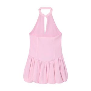 Vestido Halter con Cuello en V, Lazo y Dobladillo con Volumen, Estilo Dulce y Moderno para Mujer, Primavera - Product Image 3