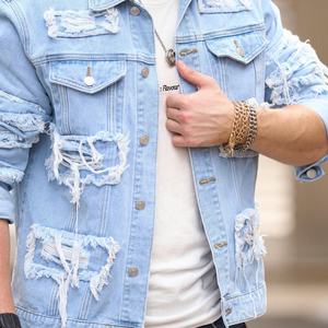 Chaqueta Vaquera Vintage con Lavado Ácido, Diseño Floral, Resistente al Viento, Bordes Deshilachados, Logotipo Personalizado, Cierre de Botones, Corte Regular para Hombre - Product Image 3