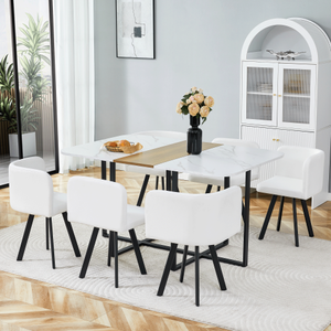 7-Piece Space-Saving Dining Set MDF <b>Table</b> + 6 PU Chairs Modern Eco-Friendly <b>Kitchen</b> Furniture <b>for</b> <b>Small</b> Spaces & Hotels - Product Image 4