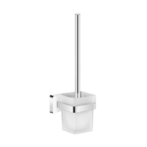 Modern Durable Wall-Mounted Brass <strong>Chrome</strong> Base <strong>Toilet</strong> <strong>Brush</strong> with Easy-Clean Transparent Glass Cup Set for Bathroom - Product Image 1