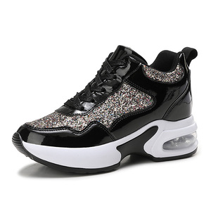 Baskets compensées à plateforme pour femme, argentées, scintillantes, à lacets, avec coussin d'air, pour la fête et le quotidien - Product Image 5