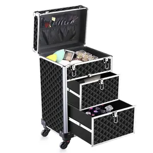 Makeup Cases Train Professional Factory Professional Trolley Makeup Case With Wheels And Drawers Beauty Cosmetic Train Case For Artist Travel