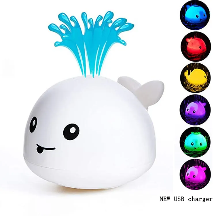 Amazon Hot Selling Electric Shower Light up Kids Water Spray Toys Spraying Toddler Tub Baby Sprinkler Whale Light up Bath Toy