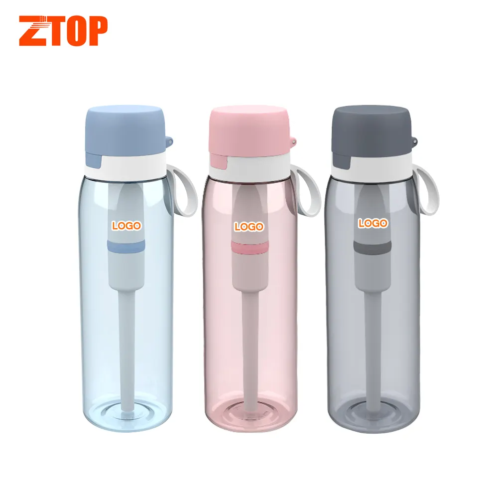 Design brevetto colorato Logo personalizzato 750ml bottiglia di plastica filtro acqua paglia filtrazione dell'acqua all'aperto