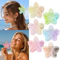 Pince à cheveux en plastique de 8 cm, motif Plumeria marbré dégradé, effet gelée cristalline, accessoire de fête et de vacances pour femme, esthétique HQ