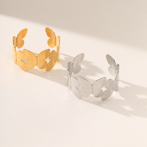 Bracelet en acier inoxydable avec un design ouvert, tendance et large, bijoux plaqués - Product Image 3