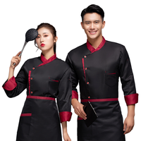 Veste de chef unisexe à manches longues, logo personnalisé en gros, sérigraphie durable, tissu tissé, uniforme de restaurant et d'hôtel