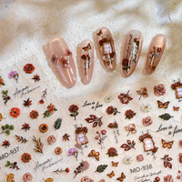 Autocollants pour ongles vintage gothiques, papillons et roses, 3D, autocollants pour nail art, feuille d'or, motifs floraux, manucure DIY, décoration