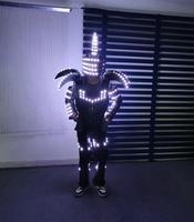 Costume lumineux programmable RGB LED pour performance à distance, avec casque à pointes, ailes et armure d'épaule, inspiré des vêtements des minorités chinoises