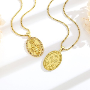 Bijoux religieux, pendentif médaille miraculeuse double face plaqué or 24 carats, Vierge <span class=keywords><strong>Marie</strong></span> 1830, collier catholique - Product Image 4
