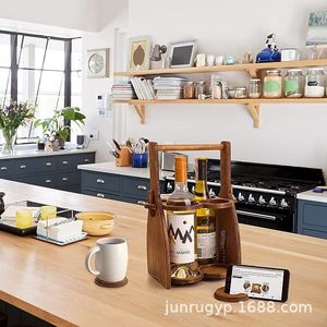 Estante de Madera para Vino, Porta Botellas de Cerveza Portátil, Diseño Retro, Juego para Servir Bebidas - Product Image 2