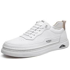 Zapatillas Deportivas de Piel para Hombre Aoinag, Blancas, de Tacón Bajo, con Cordones Delanteros, Color Sólido, Estilo Juvenil, para Skate - Product Image 5