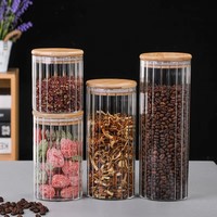 Bocaux de conservation alimentaire en verre borosilicate de haute qualité avec couvercles en bambou hermétiques, pour usage en cuisine, 500, 750, 1000, 1300 ml, ensemble de bocaux avec couvercles en bambou