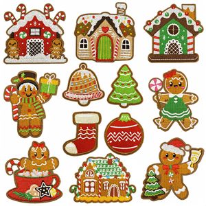 Parches Bordados Termoadhesivos de Hombre de Jengibre Navideño, Apliques Personalizados de Casa, Árbol y Calcetín de Navidad para Decoración de Ropa y Mochilas - Product Image 1
