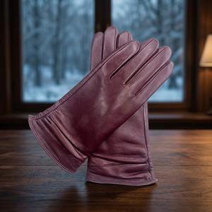 Gants longs en cuir bordeaux pour femmes et hommes, thermiques, chauds, à revers, pour l'hiver, décontractés, unis - Product Image 4