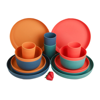 Ensemble de vaisselle en paille de blé, 16 pièces, service pour 4 personnes, assiettes et bols incassables, adaptés au micro-ondes, pour enfants, camping, pique-nique, sans BPA