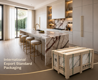 Ensemble d'armoires de cuisine modulaires modernes KEJIA, meubles de cuisine de luxe beige mat avec îlot en marbre et poignées dorées