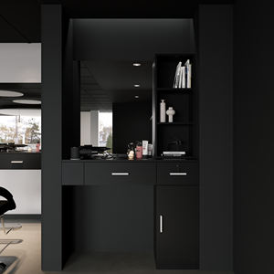 Gabinete de barbero de pintura negra de madera de diseño de tienda de peluquería personalizado - Product Image 4