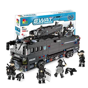 S3635 tim Swat blok bangunan militer Storm mobile combat bus mainan pendidikan anak-anak