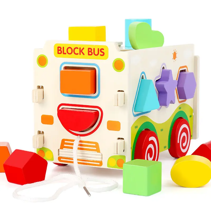 Thirteen holes car bus building block intelligence box children's educational multi-functional toy removable drag train