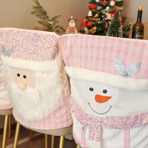 Pink Plush Christmas <b>Chair</b> <b>Covers</b> Santa Reindeer Snowman Slipcovers American Style Banquet <b>Dining</b> Room Home Decor - Product Image 2