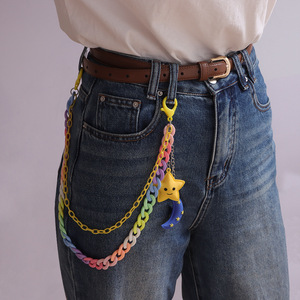 Acrylic Pants Chain Star <b>Moon</b> Pendant Waist Chain Unisex Fashion Body Chain Daily Wear Hip Hop Style Double <b>Ring</b> Design - Product Image 6
