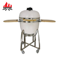 Grill de table portable de luxe KIMSTONE KimPu Series blanc à motif golf de 23,5 pouces avec poignée en bambou pour la maison et les fêtes