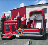 Nouveau château gonflable commercial noir et rouge avec toboggan intégré pour la location – Cache la saleté