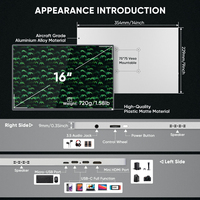 Écran d'ordinateur portable 2,5K QHD 16 pouces 2560x1600 IPS 16:10 fin et léger avec haut-parleur USB C pour le jeu et les voyages