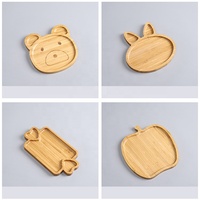 Ensemble de vaisselle en bois de bambou pour bébé avec assiette à ventouse en silicone, bol, cuillère et fourchette pour enfants - Écologique et à thème dessin animé