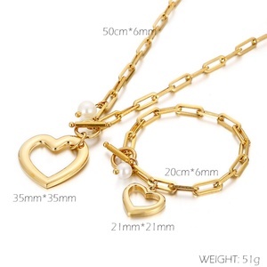 Manufacturer <b>Cheap</b> Stainless Steel Link Chain Pearl Heart Shape Jewelry <b>Sets</b> - Product Image 6