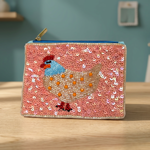 Porte-monnaie en forme de poulet brodé de sequins et de perles, sac à fermeture éclair, accessoire de mode pour usage quotidien - Product Image 1