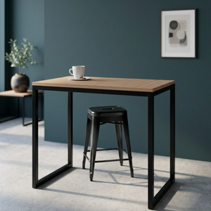 Bureau rectangulaire industriel moderne avec plateau en bois et structure en métal noir pour usage domestique ou professionnel - Product Image 4