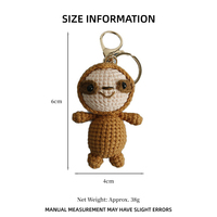 Porte-clés au crochet en fil tressé à la main, motif animal paresseux de dessin animé, pendentif de sac doux au toucher, porte-clés de voiture, souvenirs de mode