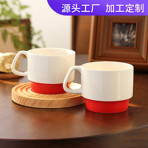 <b>Ceramic</b> Stackable Mugs Red Logo Printed Porcelain Mugs For Giveaways Business Gifts - Product Image 5