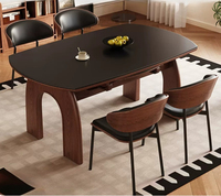 Table à manger en bois massif de style français avec plateau en granit - luxueuse, moderne, minimaliste, extensible, double fonction ronde et carrée