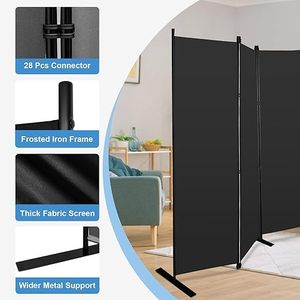 Black Foldable Room Divider Screen 6 Panel Opaque Privacy Partition For Office Commercial Spaces - Product Image 4