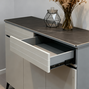 Zapatero Moderno <span class=keywords><strong>de</strong></span> Madera con Cubierta <span class=keywords><strong>de</strong></span> Azulejos <span class=keywords><strong>de</strong></span> Cerámica, Tablero <span class=keywords><strong>de</strong></span> MDF <span class=keywords><strong>de</strong></span> 15 mm, Patas <span class=keywords><strong>de</strong></span> Metal, Color Gris Claro, Bloque <span class=keywords><strong>de</strong></span> Color, 2 Cajones, 3 Puertas <span class=keywords><strong>de</strong></span> Armario - Product Image 4