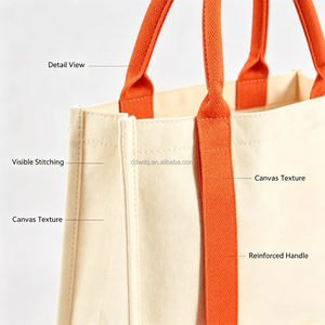 Sac fourre-tout en toile de coton laminée avec logo personnalisé imprimé et sangle orange, sac publicitaire promotionnel, sac de shopping promotionnel - Product Image 4