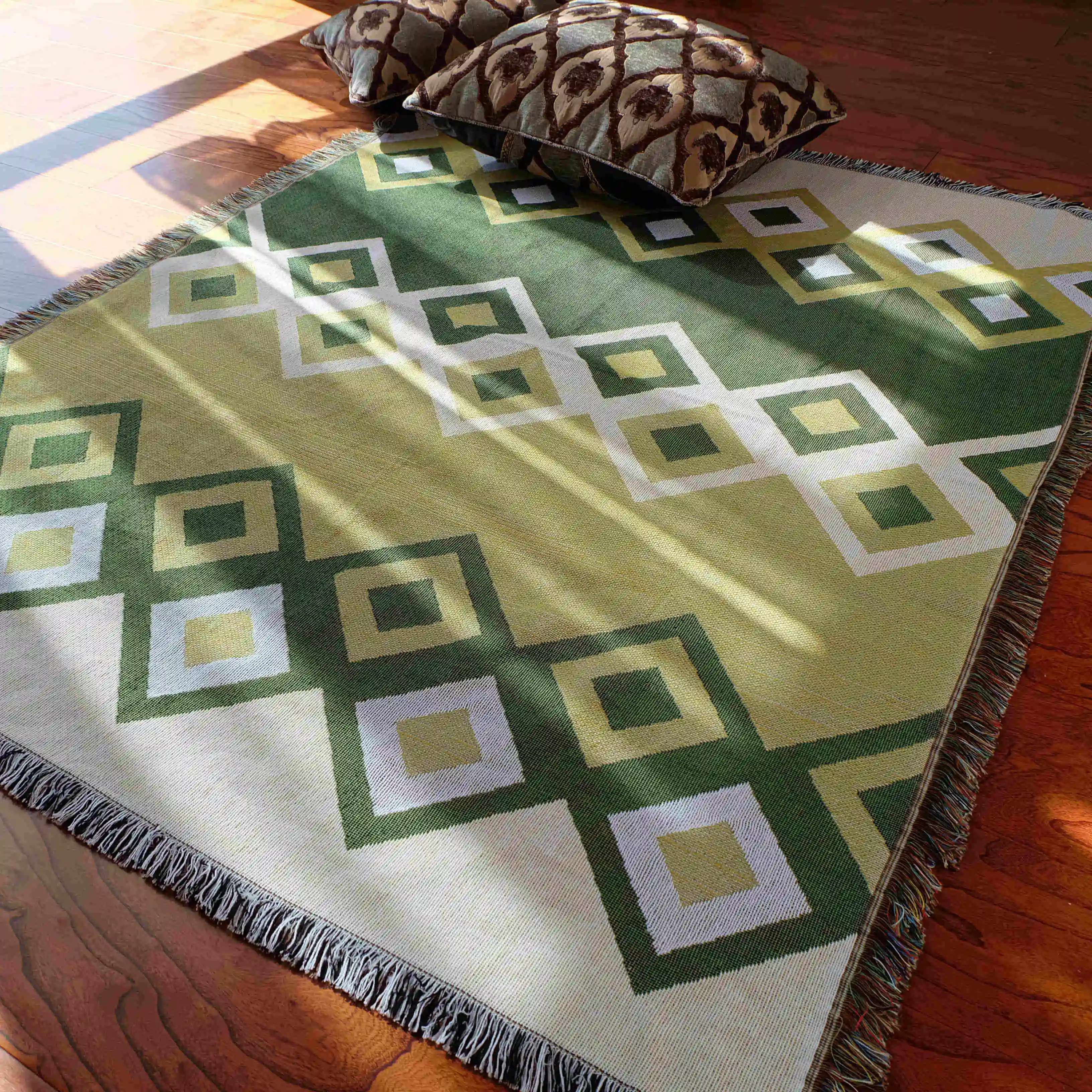 Geometrisches neues Design Home Textil mexikanische Decke grün Streifen Garn gefärbt blanked Boho Sofa bezug Couch Decke für Dekor