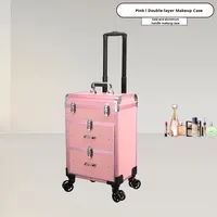 Valise de maquillage professionnelle à roulettes avec 2 tiroirs pour le rangement des cosmétiques, chariot de voyage avec séparateurs réglables