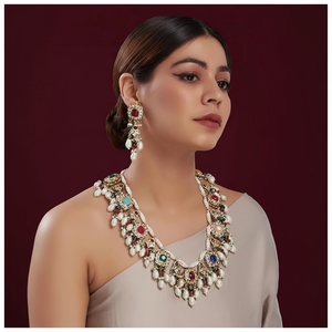 Ensemble de collier de mariée plaqué or 14 carats, ensemble de bijoux à porter pour les fêtes, bijoux de mariée pakistanais, bijoux Shaadi, bijoux Minakari Bollywood, collier - Product Image 1