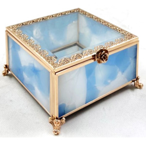 Amazon hot sale Vintage Style Painted Glass Brass carved glass jewelry display box Earrings Necklace Organizer Box Jewelry Case