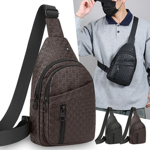 Men's Woven Texture Chest Bag Large Capacity PU Leather Wear Resistant Multi Layer Casual Crossbody Bag Everyday Use - Product Image 2