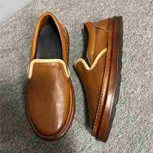Mocassins en cuir véritable marron à lacets, semelle intermédiaire en caoutchouc amortie, doublure en maille, imprimés animaliers, logo imprimé en 3D, toutes saisons, pour la marche - Product Image 2