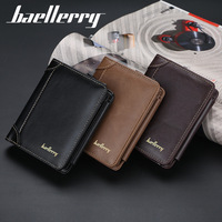Dompet Pria Anti Maling Baellerry Lipat 3 Kulit PU dengan RFID Dompet Pendek untuk Pria Kapasitas 15 Kartu Modis