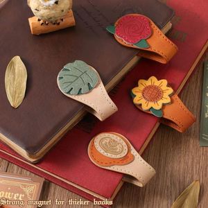 8 Styles Rose Coffee Vintage Magnetic Leather <b>Bookmark</b>, Leather Magnetic <b>Bookmarks</b> Magnetic PU <b>Bookmarks</b> Clip Book Accessories - Product Image 3