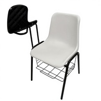 Chaise de bureau ergonomique avec tablette d'écriture intégrée et panier de rangement, structure en plastique et acier durable