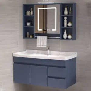 Fournisseur de vanité de salle de bains de luxe Armoire à membrane en PVC de concepteur moderne Ensemble de vanités de salle de bains